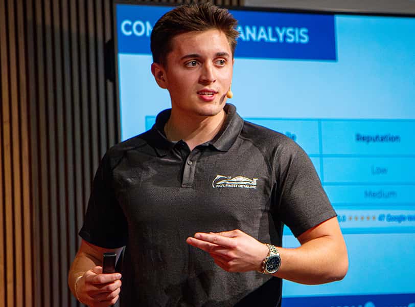 A student making a business presentation.