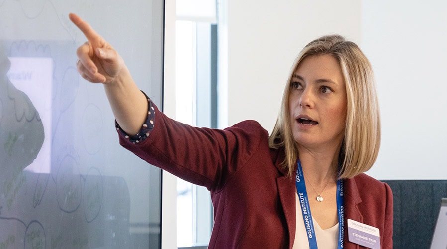 An instructor presenting for a class.