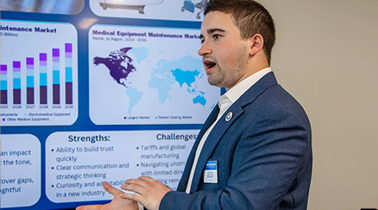 A student giving a business pitch.