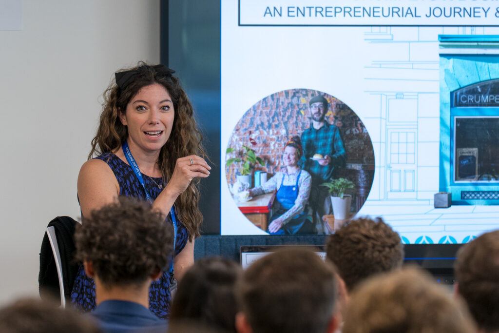 Crumpets of Rochester, NY, presents to Business Math classes, led by Nicole Coppola and Dylan Burrows.